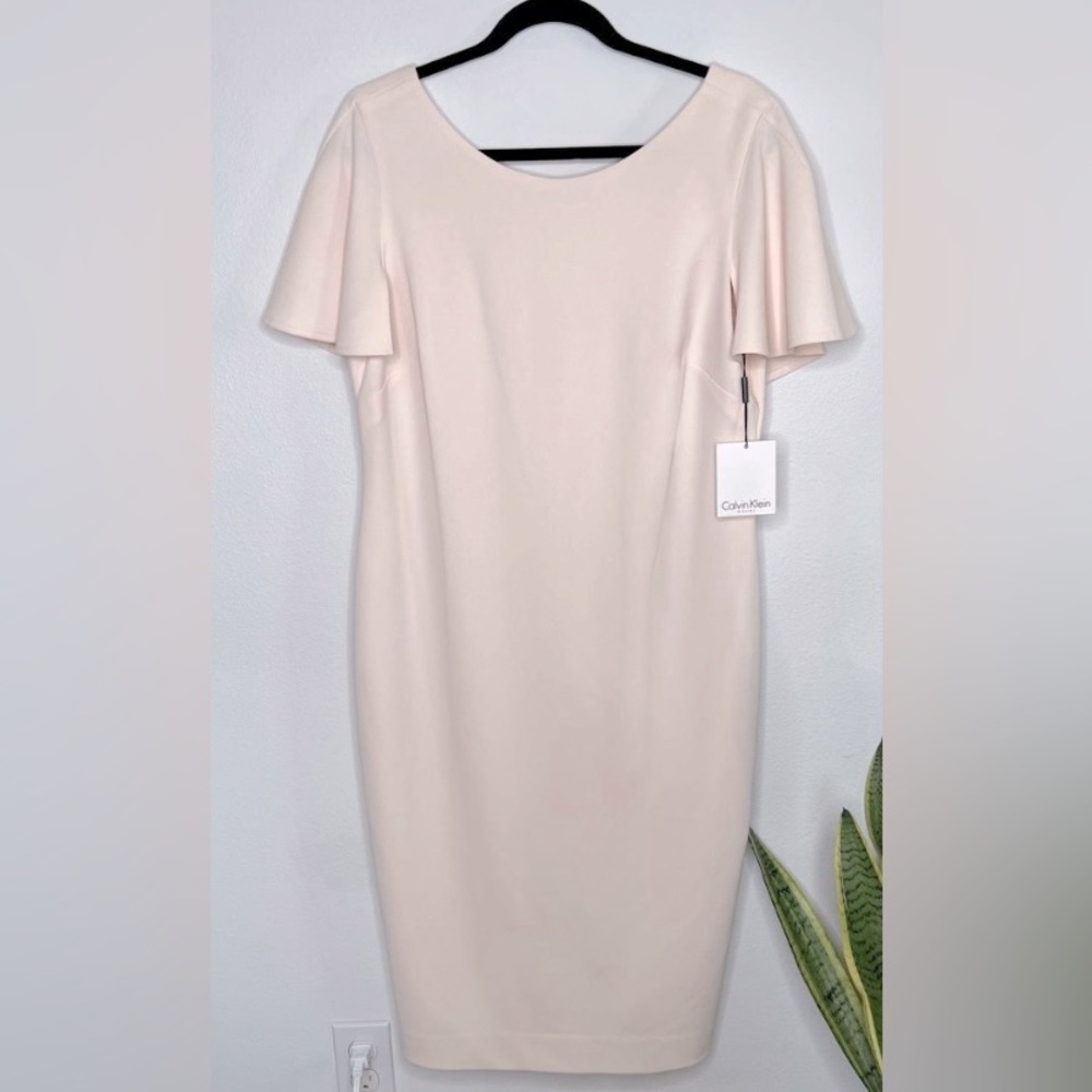 Calvin Klein Pale Pink Flutter Sleeve Sheath Dress NWT 14